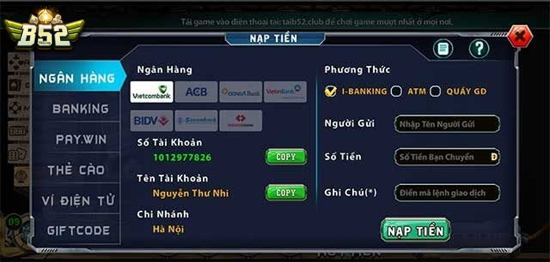 Cách nạp tiền B52 Club